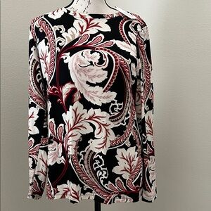 Chico's Black, Cream and Red Floral Tee